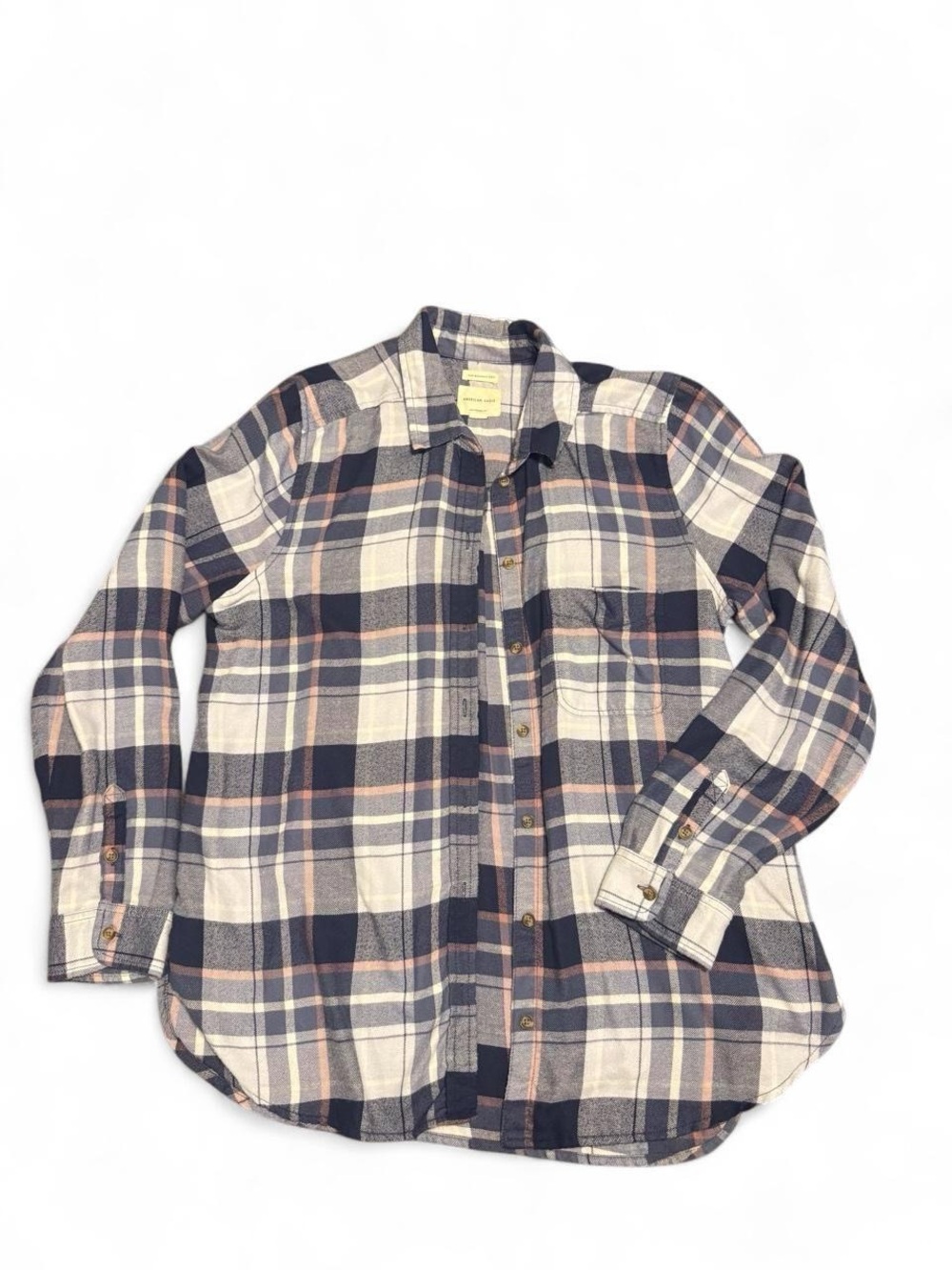 American Eagle Flannel Plaid Button Up Boyfriend Fit Large